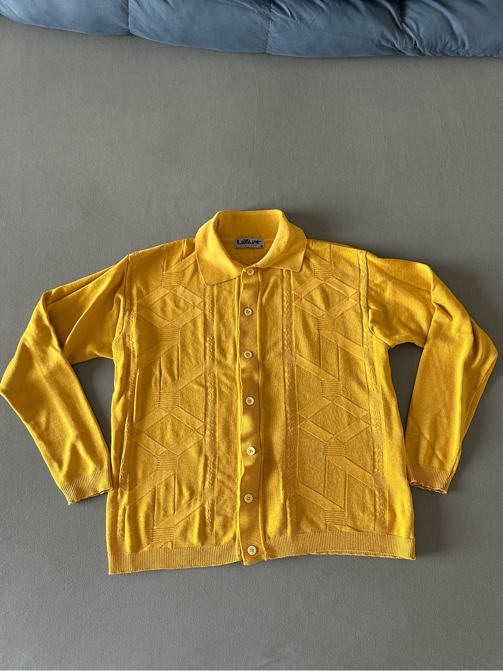 Vintage Lavané New York Golden Yellow Cardigan w/Geometric Pattern